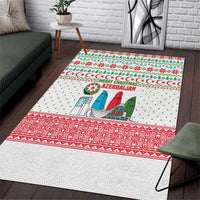 Azerbaijan Christmas Area Rug with Baku Skyline Azerbaijan Flag and Red Green Snowflake Pattern Design - Wonder Print Shop