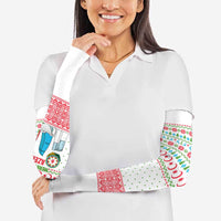 Azerbaijan Christmas Arm Sleeves with Baku Skyline Azerbaijan Flag and Red Green Snowflake Pattern Design - Wonder Print Shop
