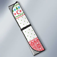 Azerbaijan Christmas Auto Sun Shade with Baku Skyline Azerbaijan Flag and Red Green Snowflake Pattern Design - Wonder Print Shop