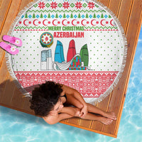 Azerbaijan Christmas Beach Blanket with Baku Skyline Azerbaijan Flag and Red Green Snowflake Pattern Design - Wonder Print Shop