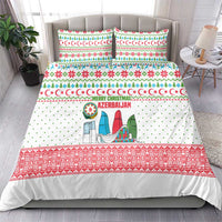 Azerbaijan Christmas Bedding Set with Baku Skyline Azerbaijan Flag and Red Green Snowflake Pattern Design - Wonder Print Shop