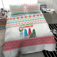 Azerbaijan Christmas Bedding Set with Baku Skyline Azerbaijan Flag and Red Green Snowflake Pattern Design - Wonder Print Shop