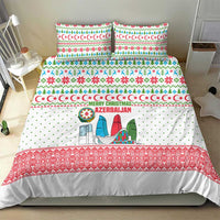 Azerbaijan Christmas Bedding Set with Baku Skyline Azerbaijan Flag and Red Green Snowflake Pattern Design - Wonder Print Shop