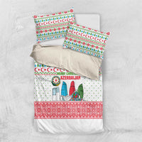 Azerbaijan Christmas Bedding Set with Baku Skyline Azerbaijan Flag and Red Green Snowflake Pattern Design - Wonder Print Shop