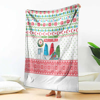 Azerbaijan Christmas Blanket with Baku Skyline Azerbaijan Flag and Red Green Snowflake Pattern Design - Wonder Print Shop