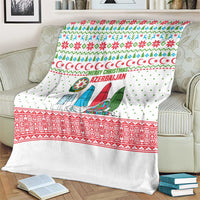 Azerbaijan Christmas Blanket with Baku Skyline Azerbaijan Flag and Red Green Snowflake Pattern Design - Wonder Print Shop
