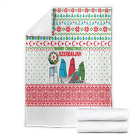 Azerbaijan Christmas Blanket with Baku Skyline Azerbaijan Flag and Red Green Snowflake Pattern Design - Wonder Print Shop