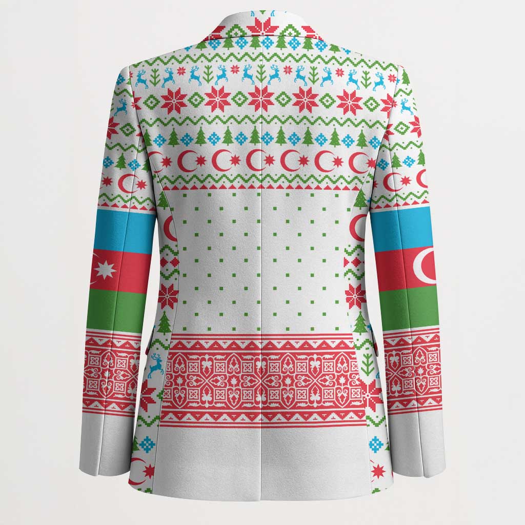Azerbaijan Christmas Blazer with Baku Skyline Azerbaijan Flag and Red Green Snowflake Pattern Design - Wonder Print Shop