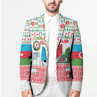 Azerbaijan Christmas Blazer with Baku Skyline Azerbaijan Flag and Red Green Snowflake Pattern Design - Wonder Print Shop