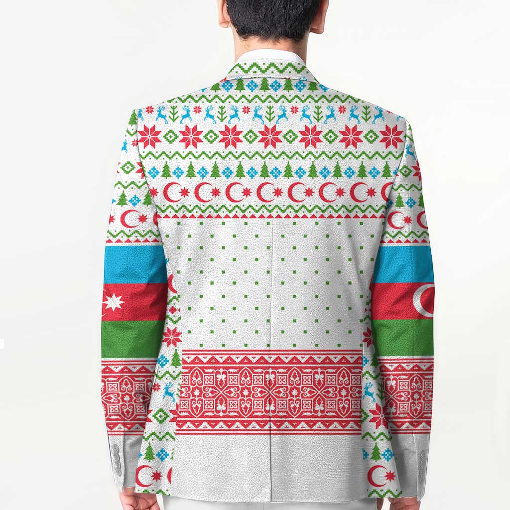 Azerbaijan Christmas Blazer with Baku Skyline Azerbaijan Flag and Red Green Snowflake Pattern Design - Wonder Print Shop