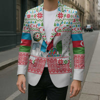Azerbaijan Christmas Blazer with Baku Skyline Azerbaijan Flag and Red Green Snowflake Pattern Design - Wonder Print Shop