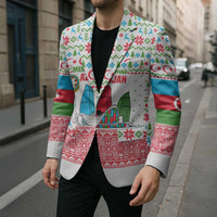 Azerbaijan Christmas Blazer with Baku Skyline Azerbaijan Flag and Red Green Snowflake Pattern Design - Wonder Print Shop