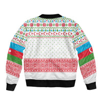 Azerbaijan Christmas Bomber Jacket with Baku Skyline Azerbaijan Flag and Red Green Snowflake Pattern Design - Wonder Print Shop