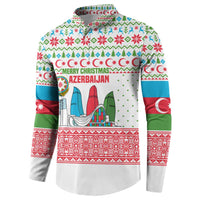 Azerbaijan Christmas Button Sweatshirt with Baku Skyline Azerbaijan Flag and Red Green Snowflake Pattern Design - Wonder Print Shop