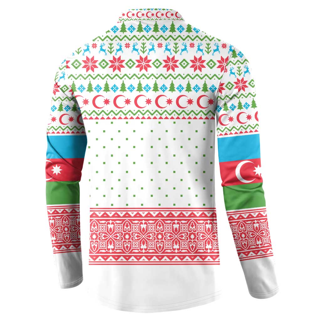 Azerbaijan Christmas Button Sweatshirt with Baku Skyline Azerbaijan Flag and Red Green Snowflake Pattern Design - Wonder Print Shop