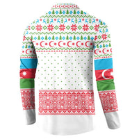 Azerbaijan Christmas Button Sweatshirt with Baku Skyline Azerbaijan Flag and Red Green Snowflake Pattern Design - Wonder Print Shop