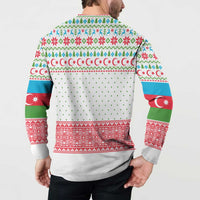 Azerbaijan Christmas Button Sweatshirt with Baku Skyline Azerbaijan Flag and Red Green Snowflake Pattern Design - Wonder Print Shop