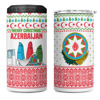 Azerbaijan Christmas 4 in 1 Can Cooler Tumbler with Baku Skyline Azerbaijan Flag and Red Green Snowflake Pattern Design - Wonder Print Shop