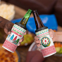 Azerbaijan Christmas 4 in 1 Can Cooler Tumbler with Baku Skyline Azerbaijan Flag and Red Green Snowflake Pattern Design - Wonder Print Shop