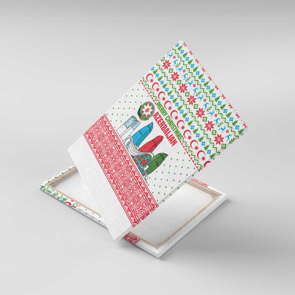 Azerbaijan Christmas Canvas Wall Art with Baku Skyline Azerbaijan Flag and Red Green Snowflake Pattern Design - Wonder Print Shop