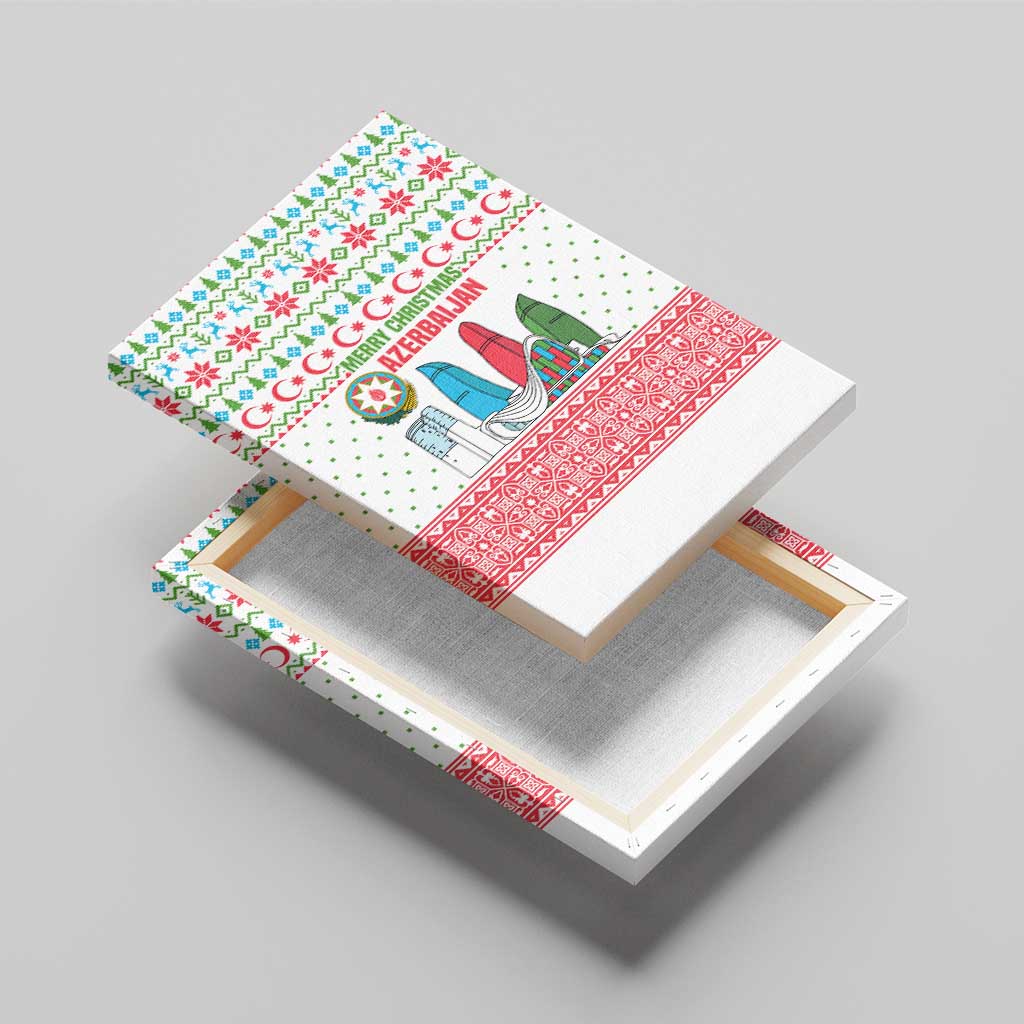 Azerbaijan Christmas Canvas Wall Art with Baku Skyline Azerbaijan Flag and Red Green Snowflake Pattern Design - Wonder Print Shop