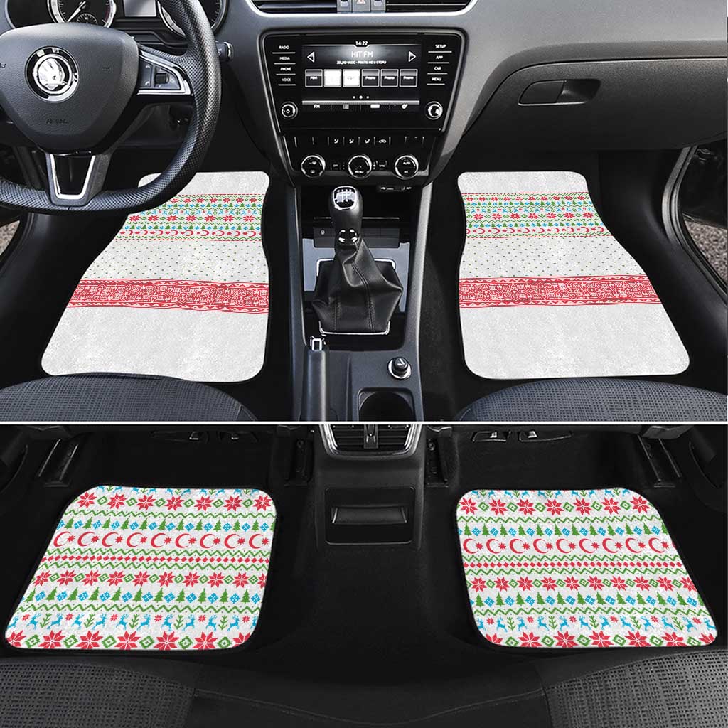 Azerbaijan Christmas Car Mats with Baku Skyline Azerbaijan Flag and Red Green Snowflake Pattern Design - Wonder Print Shop