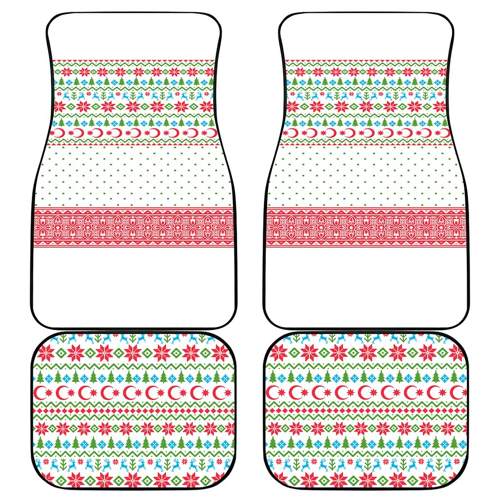 Azerbaijan Christmas Car Mats with Baku Skyline Azerbaijan Flag and Red Green Snowflake Pattern Design - Wonder Print Shop