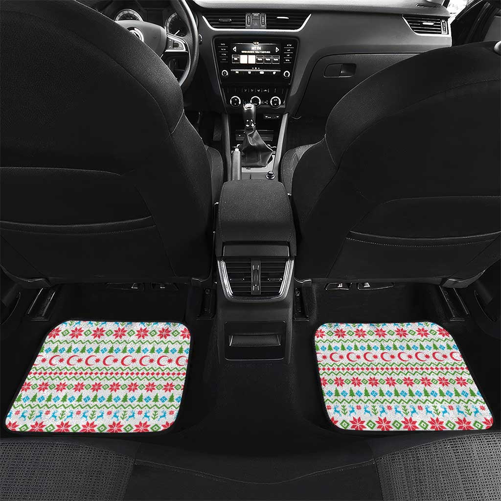 Azerbaijan Christmas Car Mats with Baku Skyline Azerbaijan Flag and Red Green Snowflake Pattern Design - Wonder Print Shop