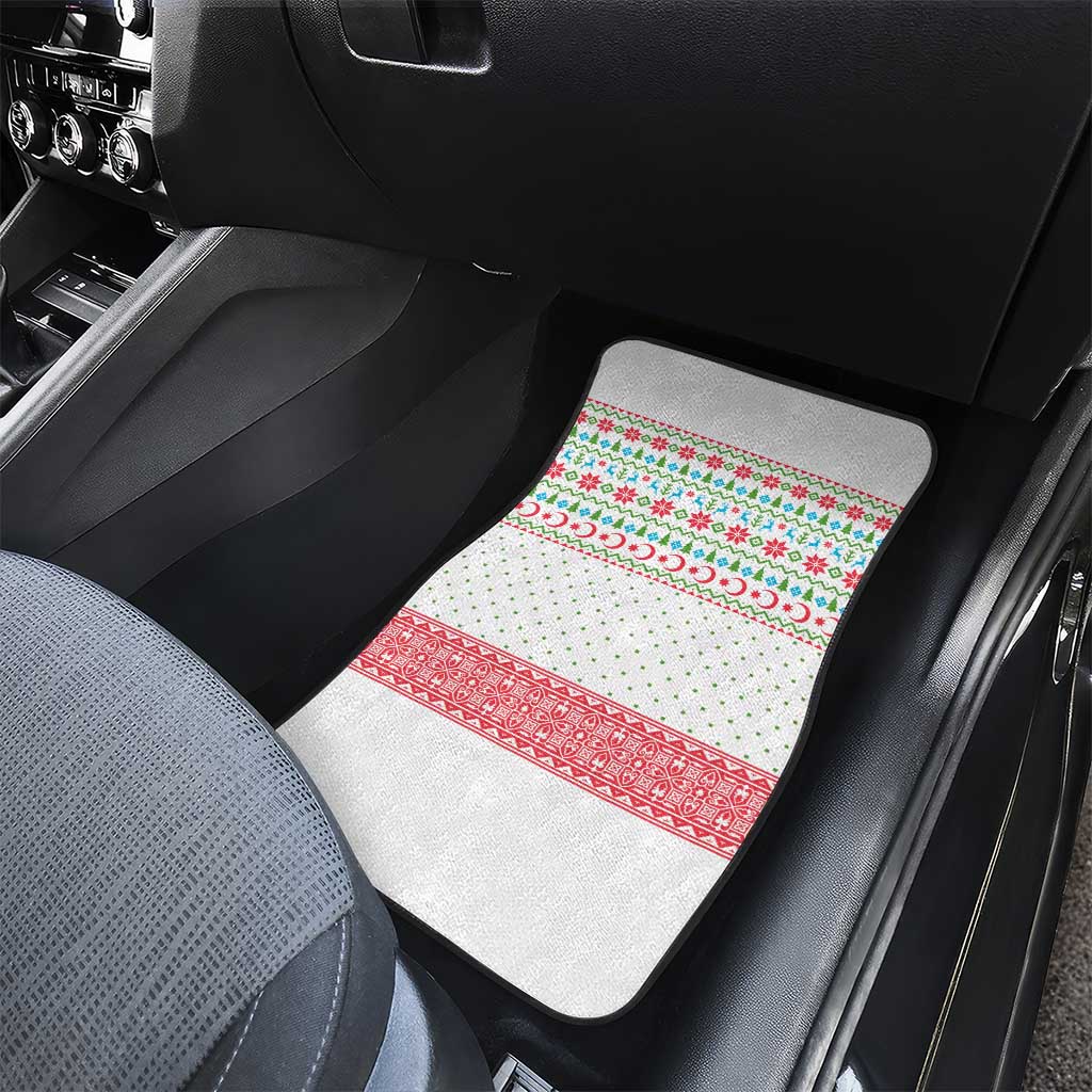 Azerbaijan Christmas Car Mats with Baku Skyline Azerbaijan Flag and Red Green Snowflake Pattern Design - Wonder Print Shop
