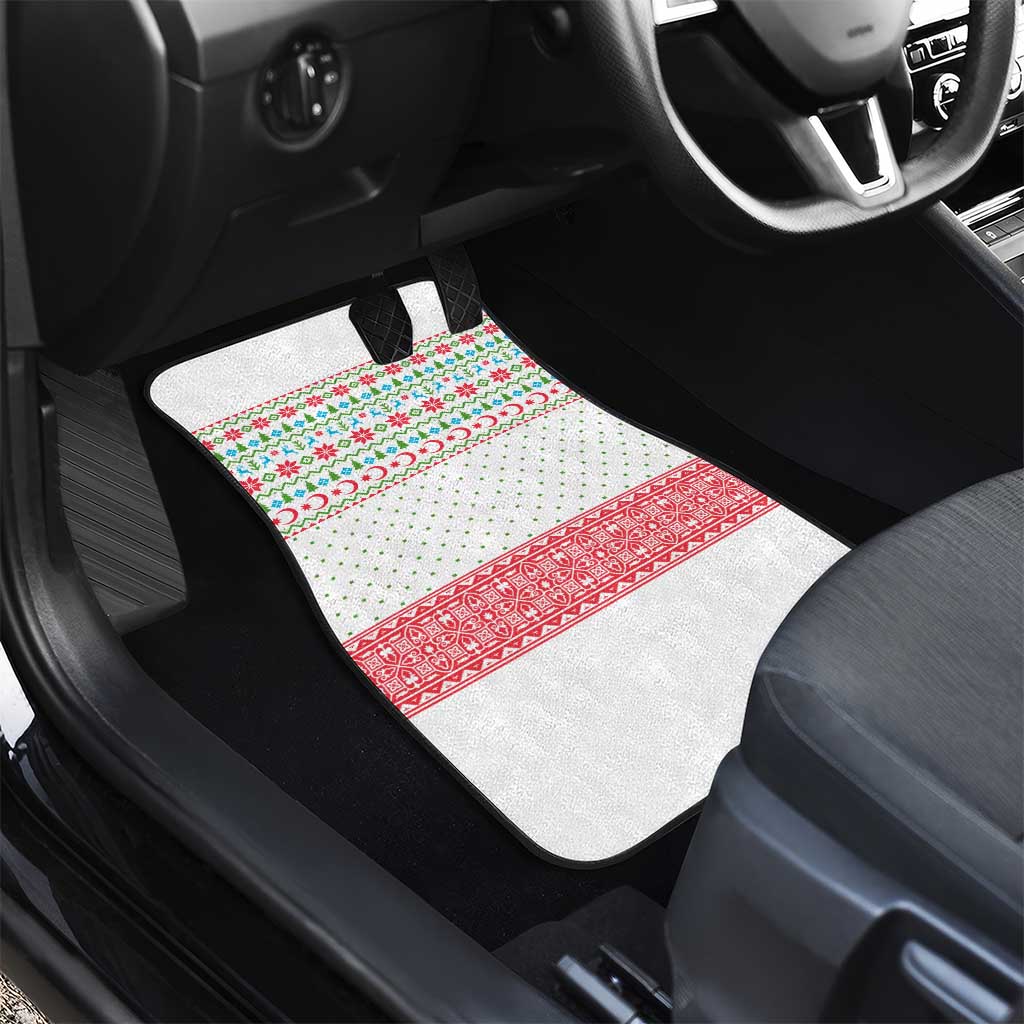 Azerbaijan Christmas Car Mats with Baku Skyline Azerbaijan Flag and Red Green Snowflake Pattern Design - Wonder Print Shop