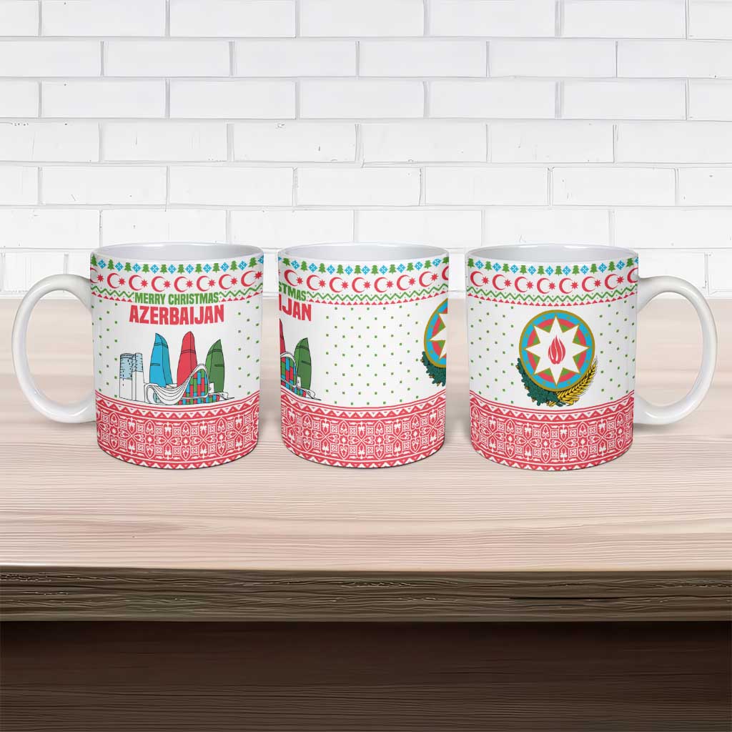 Azerbaijan Christmas Ceramic Mug with Baku Skyline Azerbaijan Flag and Red Green Snowflake Pattern Design - Wonder Print Shop