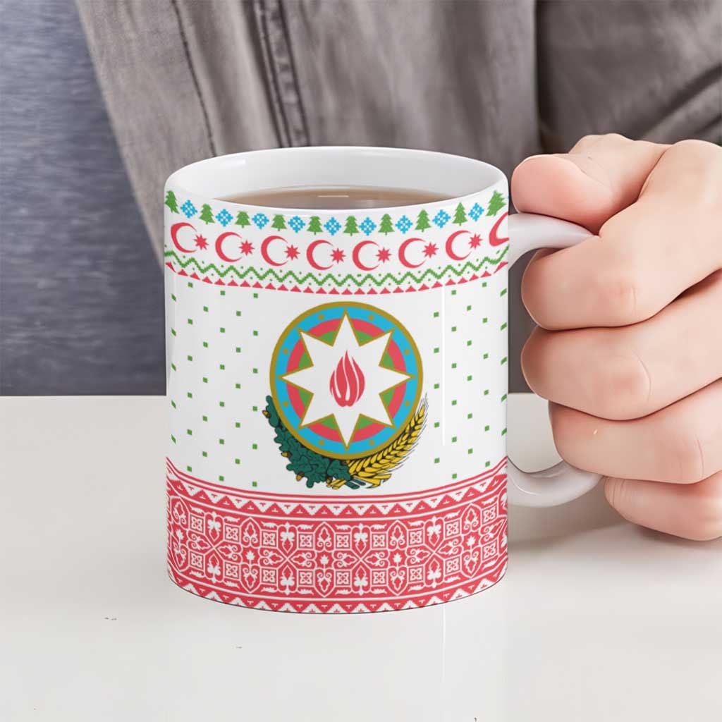 Azerbaijan Christmas Ceramic Mug with Baku Skyline Azerbaijan Flag and Red Green Snowflake Pattern Design - Wonder Print Shop