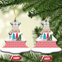 Azerbaijan Christmas Ceramic Ornament with Baku Skyline Azerbaijan Flag and Red Green Snowflake Pattern Design - Wonder Print Shop