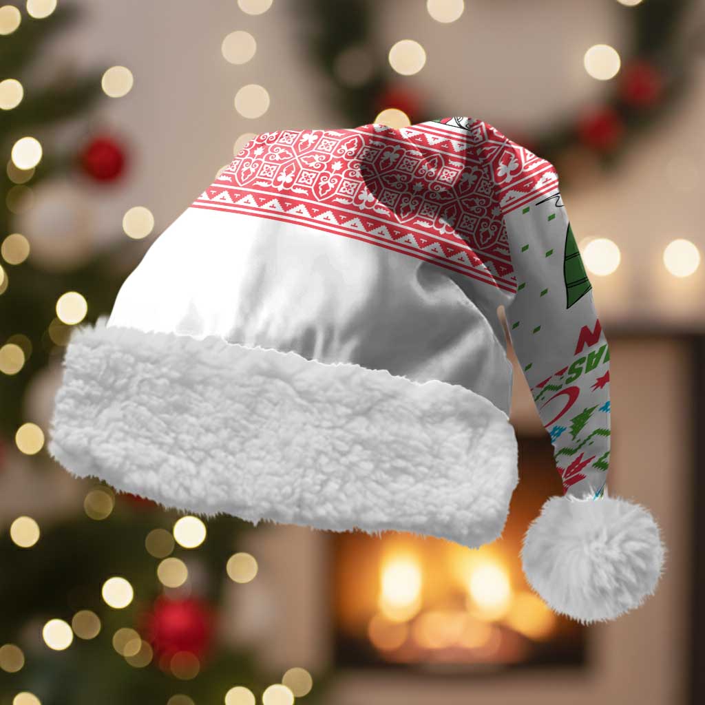 Azerbaijan Christmas Santa Hat with Baku Skyline Azerbaijan Flag and Red Green Snowflake Pattern Design - Wonder Print Shop