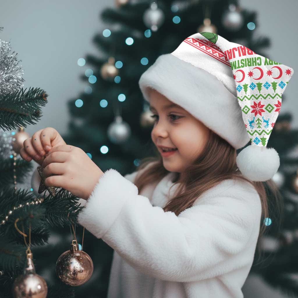 Azerbaijan Christmas Santa Hat with Baku Skyline Azerbaijan Flag and Red Green Snowflake Pattern Design - Wonder Print Shop