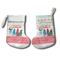Azerbaijan Christmas Stocking with Baku Skyline Azerbaijan Flag and Red Green Snowflake Pattern Design - Wonder Print Shop