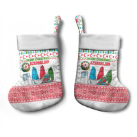 Azerbaijan Christmas Stocking with Baku Skyline Azerbaijan Flag and Red Green Snowflake Pattern Design - Wonder Print Shop