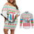 Azerbaijan Christmas Couples Matching Off Shoulder Short Dress and Long Sleeve Button Shirt with Baku Skyline Azerbaijan Flag and Red Green Snowflake Pattern Design - Wonder Print Shop