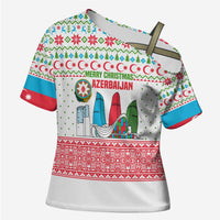 Azerbaijan Christmas Cross Shoulder Shirt with Baku Skyline Azerbaijan Flag and Red Green Snowflake Pattern Design - Wonder Print Shop