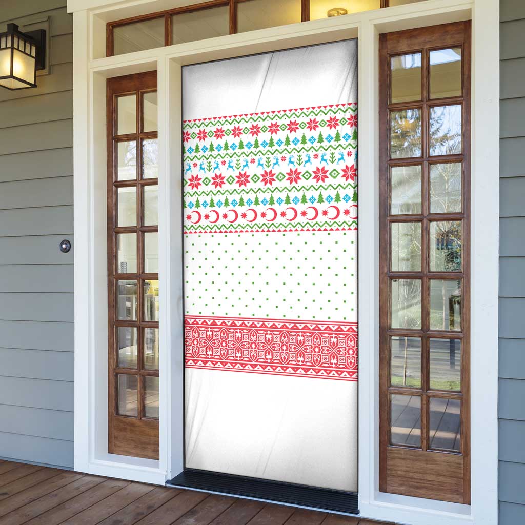 Azerbaijan Christmas Door Cover with Baku Skyline Azerbaijan Flag and Red Green Snowflake Pattern Design - Wonder Print Shop