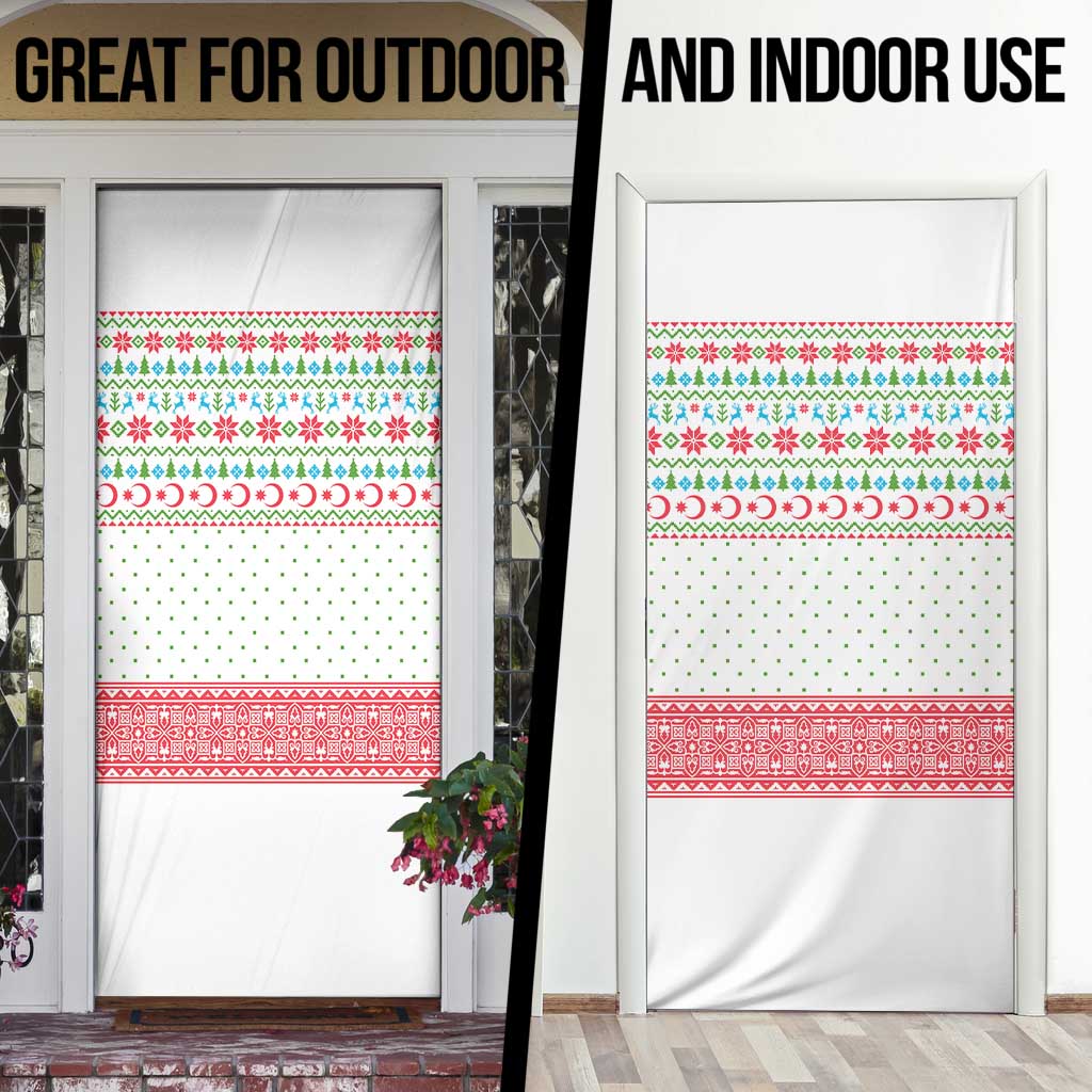 Azerbaijan Christmas Door Cover with Baku Skyline Azerbaijan Flag and Red Green Snowflake Pattern Design - Wonder Print Shop