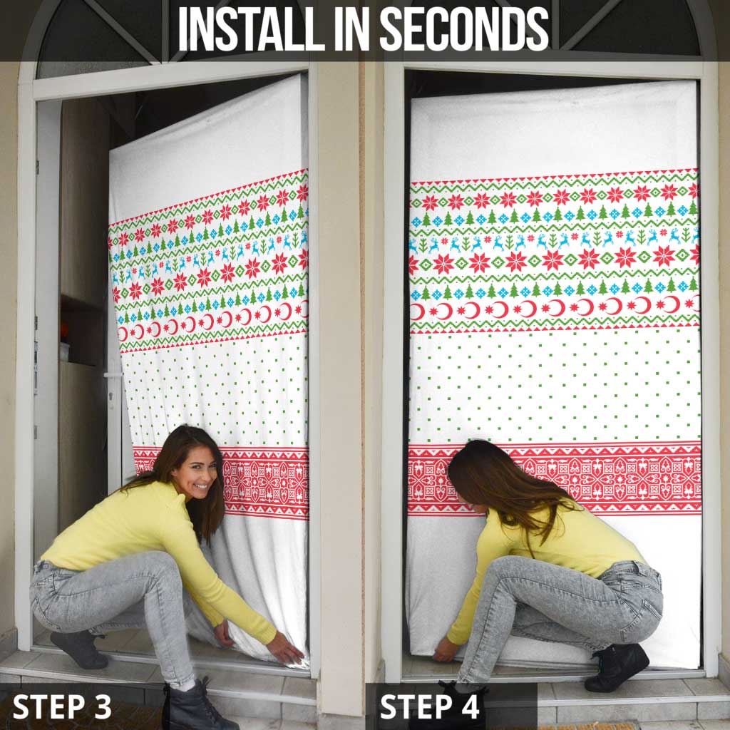 Azerbaijan Christmas Door Cover with Baku Skyline Azerbaijan Flag and Red Green Snowflake Pattern Design - Wonder Print Shop