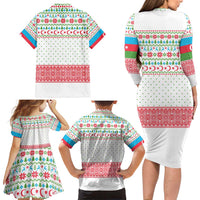 Azerbaijan Christmas Family Matching Long Sleeve Bodycon Dress and Hawaiian Shirt with Baku Skyline Azerbaijan Flag and Red Green Snowflake Pattern Design - Wonder Print Shop