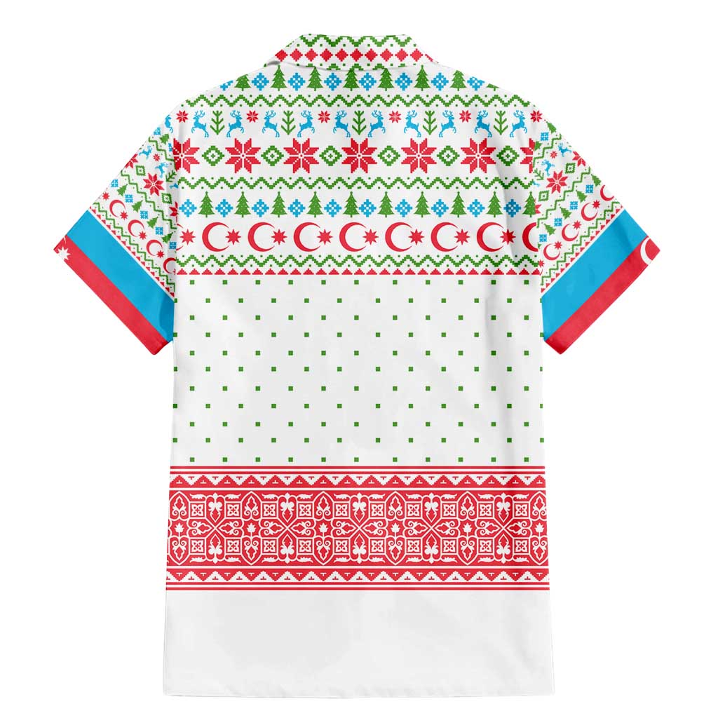 Azerbaijan Christmas Family Matching Mermaid Dress and Hawaiian Shirt with Baku Skyline Azerbaijan Flag and Red Green Snowflake Pattern Design - Wonder Print Shop