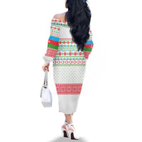 Azerbaijan Christmas Family Matching Off The Shoulder Long Sleeve Dress and Hawaiian Shirt with Baku Skyline Azerbaijan Flag and Red Green Snowflake Pattern Design - Wonder Print Shop
