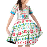 Azerbaijan Christmas Family Matching Off Shoulder Short Dress and Hawaiian Shirt with Baku Skyline Azerbaijan Flag and Red Green Snowflake Pattern Design - Wonder Print Shop
