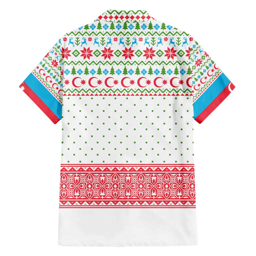 Azerbaijan Christmas Family Matching Off Shoulder Short Dress and Hawaiian Shirt with Baku Skyline Azerbaijan Flag and Red Green Snowflake Pattern Design - Wonder Print Shop