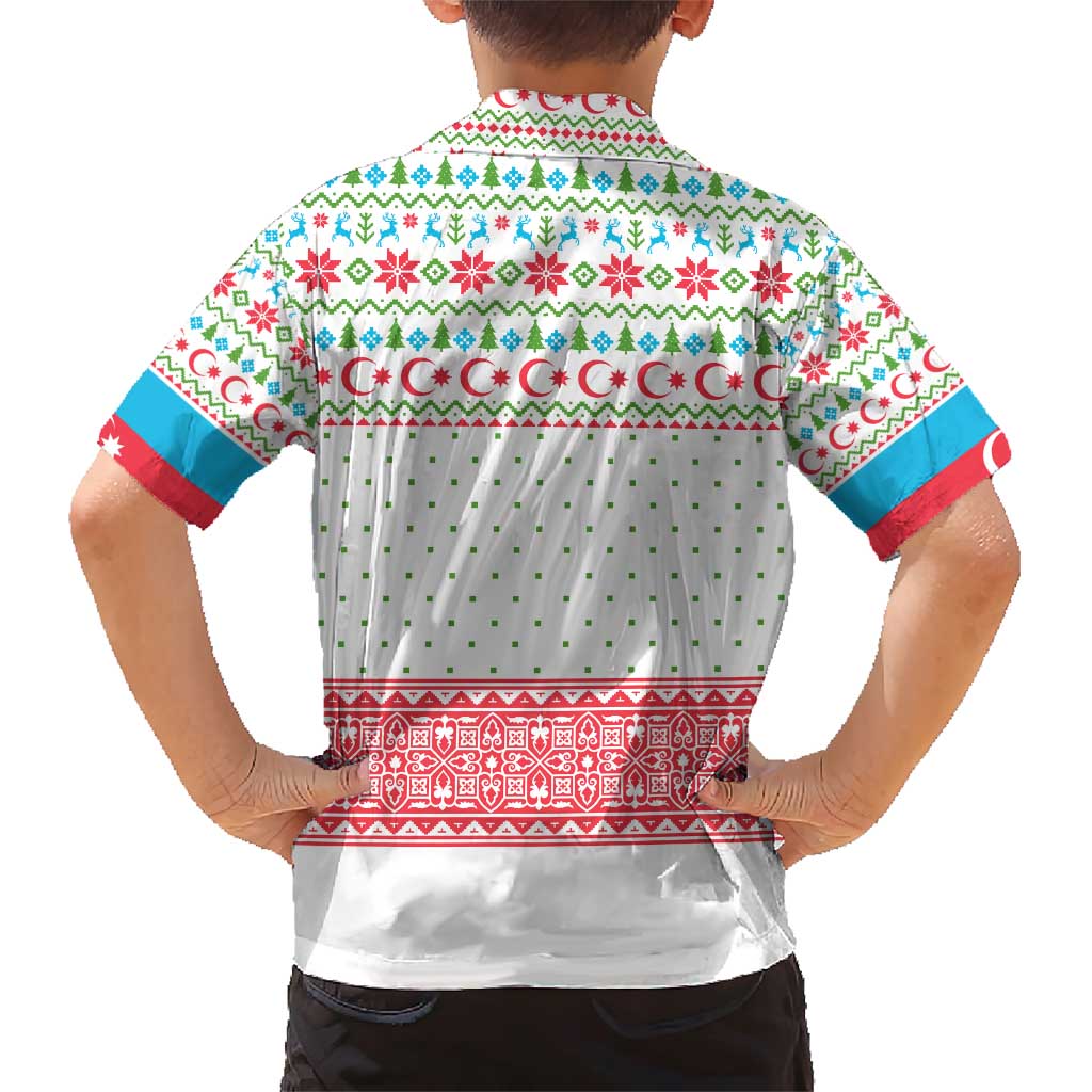 Azerbaijan Christmas Family Matching Short Sleeve Bodycon Dress and Hawaiian Shirt with Baku Skyline Azerbaijan Flag and Red Green Snowflake Pattern Design - Wonder Print Shop