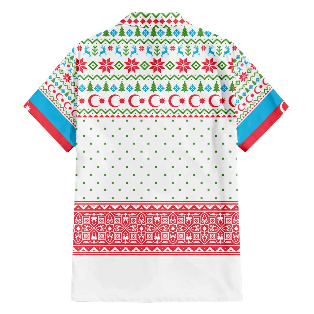 Azerbaijan Christmas Family Matching Short Sleeve Bodycon Dress and Hawaiian Shirt with Baku Skyline Azerbaijan Flag and Red Green Snowflake Pattern Design - Wonder Print Shop