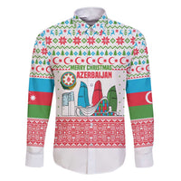 Azerbaijan Christmas Family Matching Short Sleeve Bodycon Dress and Hawaiian Shirt with Baku Skyline Azerbaijan Flag and Red Green Snowflake Pattern Design - Wonder Print Shop